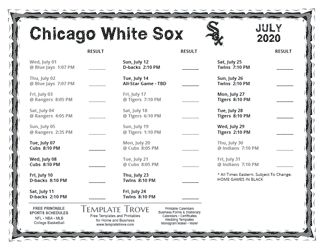 July 2020 Chicago White Sox Printable Schedule