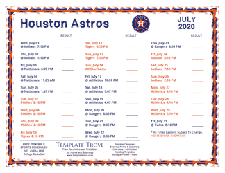 July 2020 Houston Astros Printable Schedule