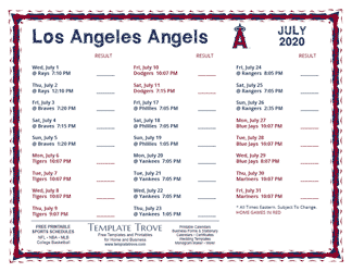 July 2020 Los Angeles Angels Printable Schedule