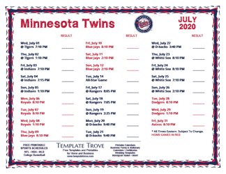 July 2020 Minnesota Twins Printable Schedule