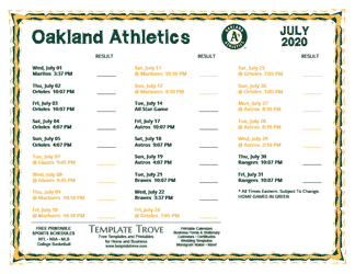 July 2020 Oakland Athletics Printable Schedule