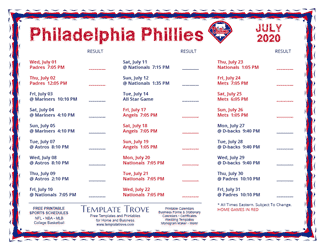 July 2020 Philadelphia Phillies Printable Schedule