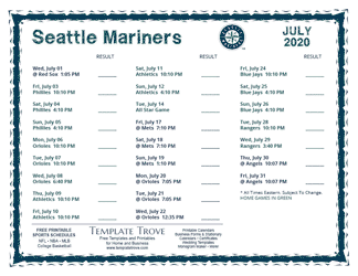 July 2020 Seattle Mariners Printable Schedule