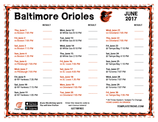 June 2017 Baltimore Orioles Printable Schedule