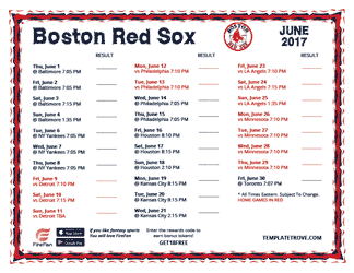 June 2017 Boston Red Sox Printable Schedule