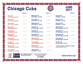 June 2017 Chicago Cubs Printable Schedule