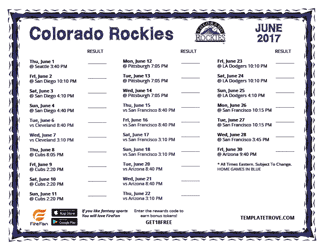 June 2017 Colorado Rockies Printable Schedule