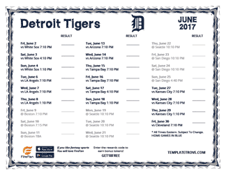 June 2017 Detroit Tigers Printable Schedule