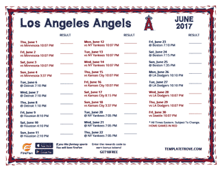 June 2017 Los Angeles Angels Printable Schedule
