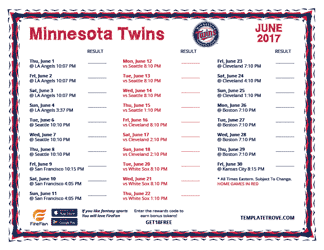 June 2017 Minnesota Twins Printable Schedule