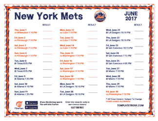 June 2017 New York Mets Printable Schedule
