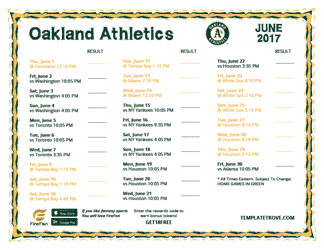 June 2017 Oakland Athletics Printable Schedule