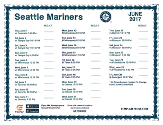 June 2017 Seattle Mariners Printable Schedule