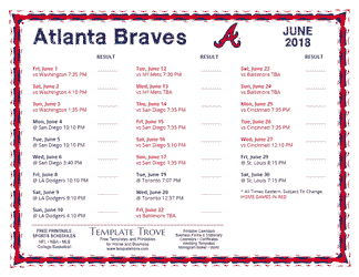 June 2018 Atlanta Braves Printable Schedule