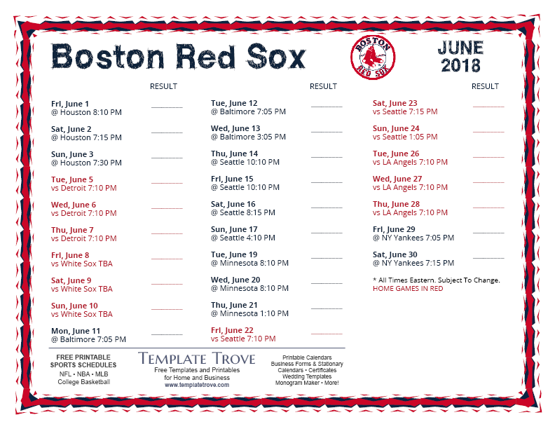 Udvikle Dårlig faktor hold Printable 2018 Boston Red Sox Schedule