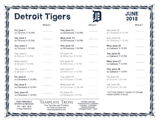 June 2018 Detroit Tigers Printable Schedule