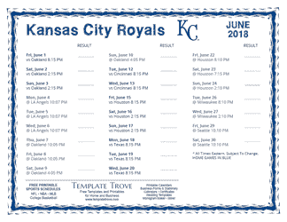 June 2018 Kansas City Royals Printable Schedule