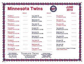June 2018 Minnesota Twins Printable Schedule