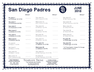 June 2018 San Diego Padres Printable Schedule
