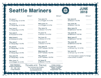 June 2018 Seattle Mariners Printable Schedule