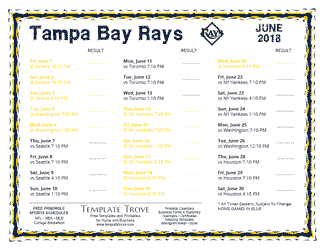 June 2018 Tampa Bay Rays Printable Schedule