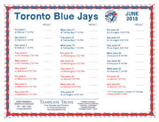June 2018 Toronto Blue Jays Printable Schedule