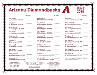 June 2019 Arizona Diamondbacks Printable Schedule