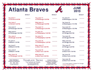 June 2019 Atlanta Braves Printable Schedule