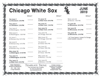 June 2019 Chicago White Sox Printable Schedule