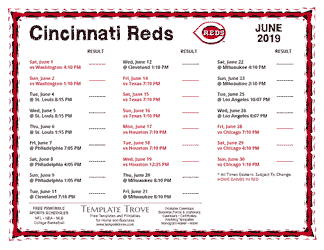 June 2019 Cincinnati Reds Printable Schedule