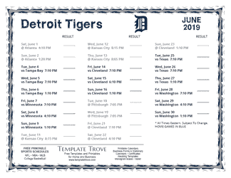 June 2019 Detroit Tigers Printable Schedule