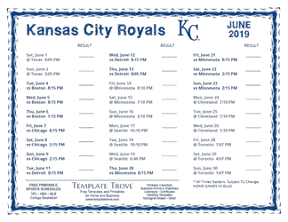 June 2019 Kansas City Royals Printable Schedule