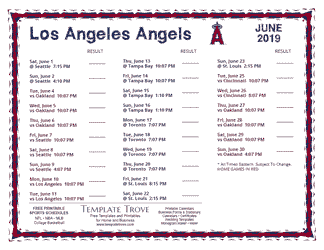 June 2019 Los Angeles Angels Printable Schedule