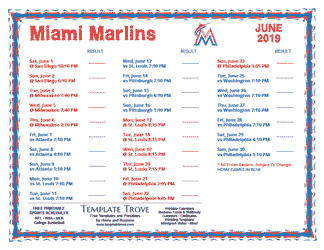June 2019 Miami Marlins Printable Schedule