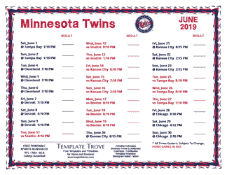 June 2019 Minnesota Twins Printable Schedule