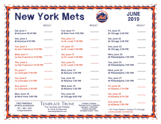 June 2019 New York Mets Printable Schedule