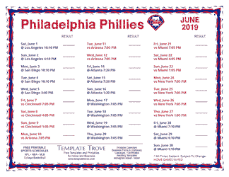 June 2019 Philadelphia Phillies Printable Schedule