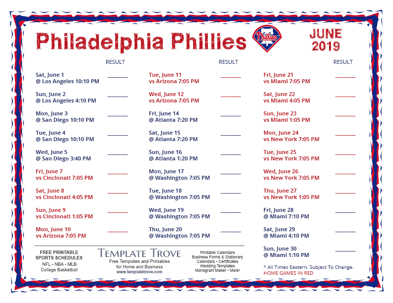 Printable 2019 Philadelphia Phillies Schedule