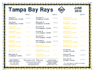 June 2019 Tampa Bay Rays Printable Schedule