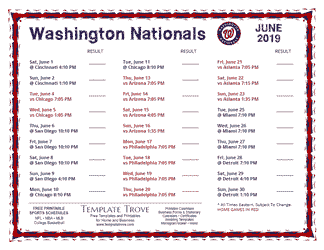 June 2019 Washington Nationals Printable Schedule