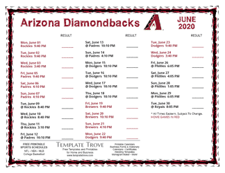 June 2020 Arizona Diamondbacks Printable Schedule