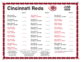 June 2020 Cincinnati Reds Printable Schedule