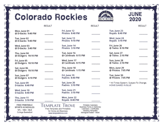 June 2020 Colorado Rockies Printable Schedule