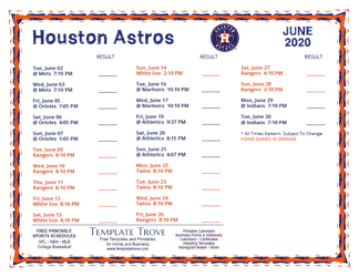 June 2020 Houston Astros Printable Schedule