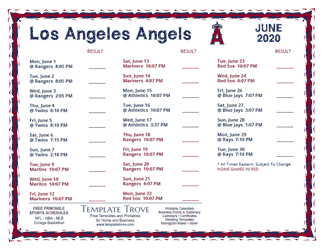 June 2020 Los Angeles Angels Printable Schedule