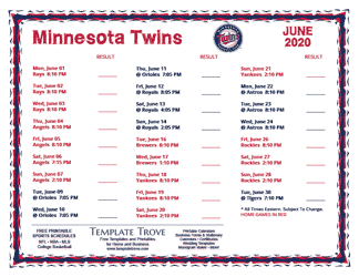 June 2020 Minnesota Twins Printable Schedule