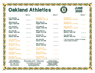 June 2020 Oakland Athletics Printable Schedule