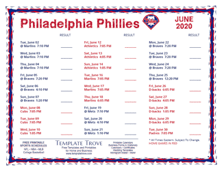 June 2020 Philadelphia Phillies Printable Schedule