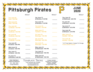 June 2020 Pittsburgh Pirates Printable Schedule