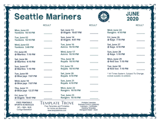 June 2020 Seattle Mariners Printable Schedule